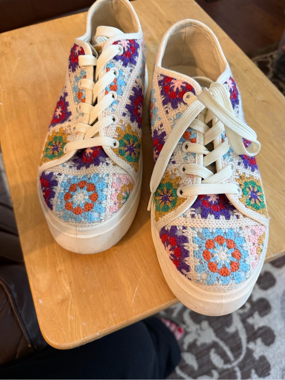 Crochet Patchwork Lace-Up Sneakers - Multicolor Women’s Casual Shoes